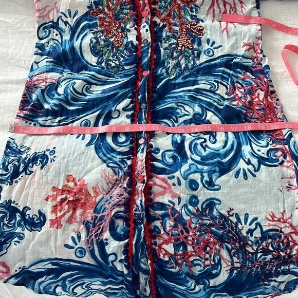 Antica Sartoria Beach Shirt Dress Button Front Cover Up Resort Wear Sequin Small - Picture 12 of 15